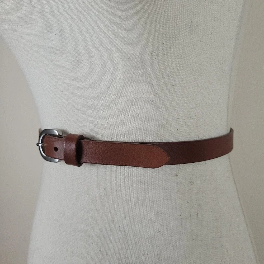 Gennaro Di Palma Belt Women Small Brown Leather Silver Buckle Minimalist Casual